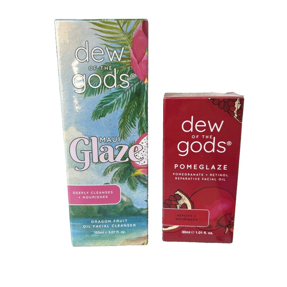 Dew of the Gods Skincare LOT Pomeglaze Facial Oil & Maui Glaze Cleanser SEALED